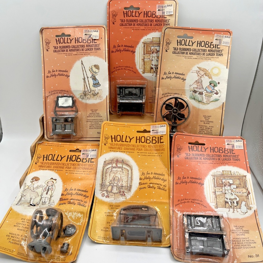 Vintage 1977 Holly Hobbie Die Cast Metal Miniatures Lot of 6 Dollhouse Furniture
